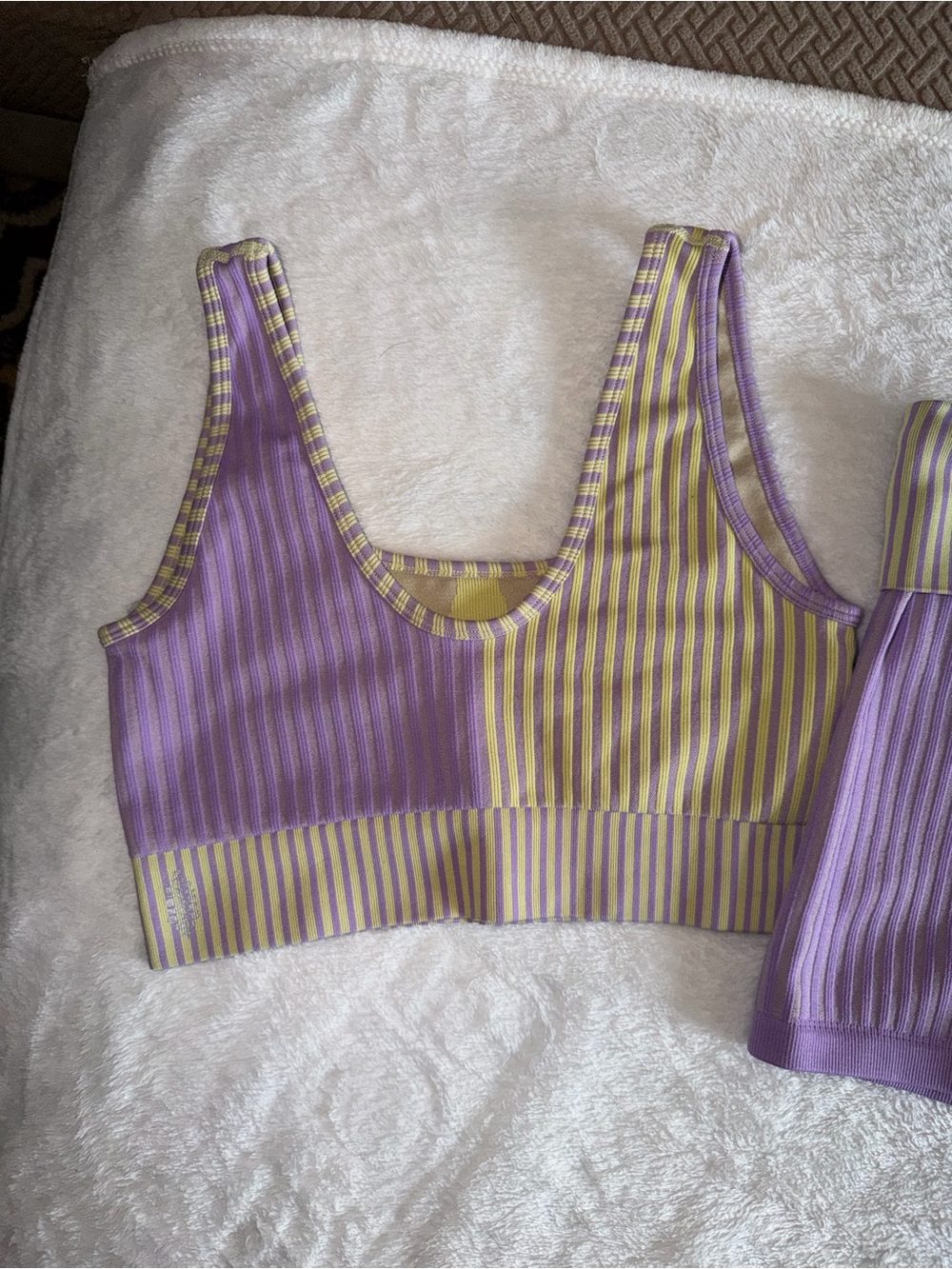 Striped Lavender & Olive Ribbed Active Set - Crop Tank + Biker Shorts - Picture 14 of 15
